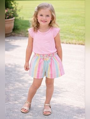 Jessica Simpson Colorful Cotton lace/eyelet Ruffle Top Striped Short 2pc Outfit